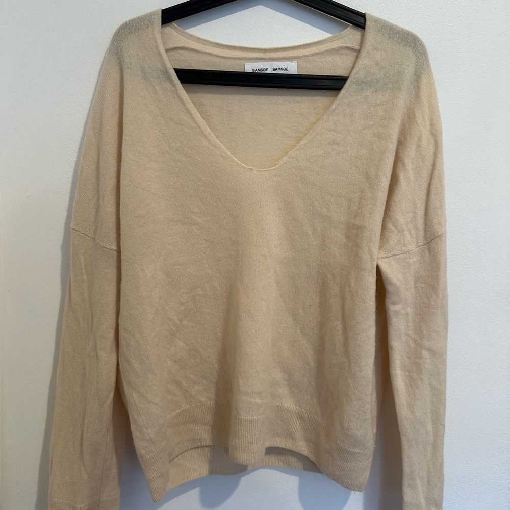 Cream Crew Neck Sweater Soft Knit Relaxed Fit
